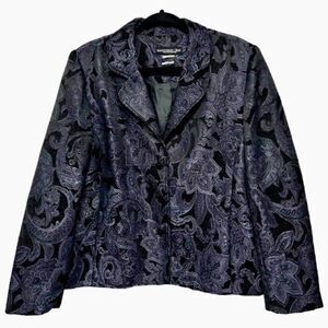 Vintage Purple Black Patterned Button Up Blazer Jacket Light Coat Monterey Bay